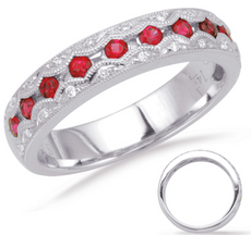 .52CT DIAMOND & AAA RUBY 14KT WHITE GOLD 3D ROUND SEMI ETERNITY ANNIVERSARY RING