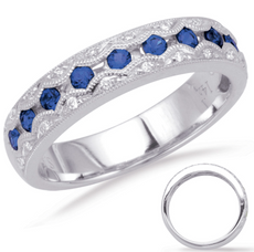 .57CT DIAMOND & AAA SAPPHIRE 14K WHITE GOLD ROUND SEMI ETERNITY ANNIVERSARY RING