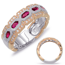 .69CT DIAMOND & AAA RUBY 14KT WHITE ROSE GOLD FILIGREE MILGRAIN ANNIVERSARY RING