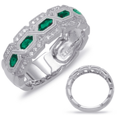 .64CT DIAMOND & AAA TSAVORITE 14KT WHITE GOLD FILIGREE MILGRAIN ANNIVERSARY RING