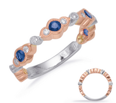 .66CT DIAMOND & AAA SAPPHIRE 14K WHITE ROSE GOLD ROUND FILIGREE ANNIVERSARY RING