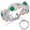 .63CT DIAMOND & AAA EMERALD 14KT WHITE ROSE GOLD ROUND MULTI LEAF FILIGREE RING