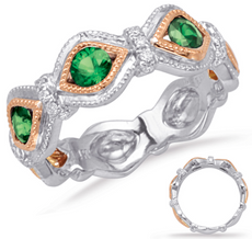 .66CT DIAMOND & AAA EMERALD 14KT WHITE ROSE GOLD ROUND INFINITY ANNIVERSARY RING