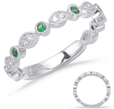 .30CT DIAMOND & AAA EMERALD 14KT WHITE GOLD FILIGREE MILGRAIN ANNIVERSARY RING