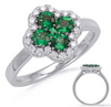 .87CT DIAMOND & AAA EMERALD 14KT WHITE GOLD ROUND 4 LEAF CLOVER FLOWER LOVE RING