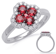 .93CT DIAMOND & AAA RUBY 14KT WHITE GOLD 3D ROUND 4 LEAF CLOVER FLOWER LOVE RING