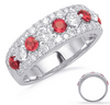 WIDE 1.42CT DIAMOND & AAA RUBY 14K WHITE GOLD 3 ROW SHARE PRONG ANNIVERSARY RING