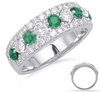 WIDE 1.32CT DIAMOND & AAA EMERALD 14KT WHITE GOLD SHARED PRONG ANNIVERSARY RING