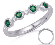 .38CT DIAMOND & AAA EMERALD 14KT WHITE GOLD 3D ROUND FILIGREE MILGRAIN FUN RING