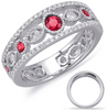 WIDE .70CT DIAMOND & AAA RUBY 14K WHITE GOLD 3D ROUND OVAL & MARQUISE SHAPE RING