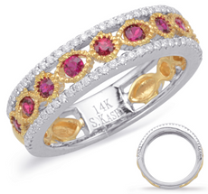 .67CT DIAMOND & AAA RUBY 14KT 2 TONE GOLD ROUND & MARQUISE SHAPE FILIGREE RING