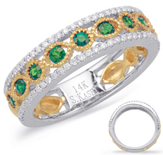 .63CT DIAMOND & AAA EMERALD 14K 2 TONE GOLD ROUND & MARQUISE SHAPE FILIGREE RING