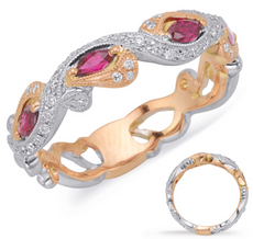 .50CT DIAMOND & AAA RUBY 14KT WHITE & ROSE GOLD 3D MULTI LEAF ANNIVERSARY RING