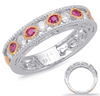 .58CT DIAMOND & AAA RUBY 14K WHITE & ROSE GOLD ROUND FILIGREE SEMI ETERNITY RING