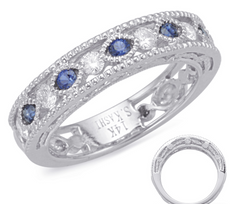 .59CT DIAMOND & AAA SAPPHIRE 14KT WHITE GOLD ROUND FILIGREE SEMI ETERNITY RING