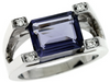 2.82CT DIAMOND & AAA IOLITE 14KT WHITE GOLD 3D EMERALD CUT & ROUND FUN MENS RING
