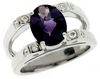 2.28CT DIAMOND & AAA AMETHYST 14KT WHITE GOLD 3D OVAL & ROUND ETOILE MENS RING