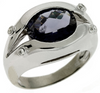 ESTATE 2.98CT DIAMOND & AAA IOLITE 14KT WHITE GOLD OVAL & ROUND ETOILE MENS RING