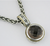 LARGE 7.15CT AAA SMOKEY TOPAZ & AAA WHITE TOPAZ 14K YELLOW GOLD & SILVER PENDANT
