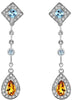 1.62CT DIAMOND & CITRINE & BLUE TOPAZ 14KT WHITE GOLD TEAR DROP HANGING EARRINGS