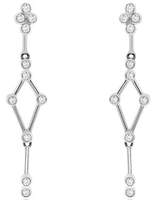 ESTATE .14CT DIAMOND 14KT WHITE GOLD 3D FLOWER ETOILE FUN HANGING EARRINGS