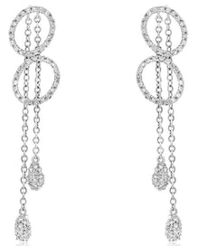 ESTATE .76CT DIAMOND 14KT WHITE GOLD 3D INFINITY TEAR DROP LOVE HANGING EARRINGS