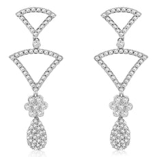 .81CT DIAMOND 14KT WHITE GOLD 3D CLUSTER TRIANGULAR TEAR DROP HANGING EARRINGS