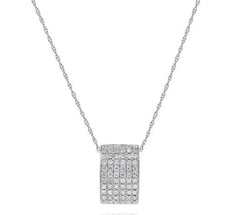 .54CT DIAMOND 14KT WHITE GOLD 3D RECTANGULAR CLASSIC ROUND PAVE FLOATING PENDANT