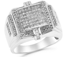 .43CT ROUND & PRINCESS DIAMOND 14KT WHITE GOLD 3D MULTI ROW INVISIBLE MEN'S RING