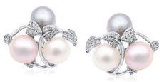 .54CT DIAMOND & AAA SOUTH SEA & TAHITIAN PEARL 14KT WHITE GOLD 3D STUD EARRINGS