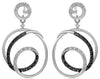 .31CT WHITE & BLACK DIAMOND 14K WHITE GOLD DOUBLE SWIRL CLIP ON HANGING EARRINGS