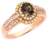 1.11CT PINK MOCHA & FANCY YELLOW DIAMOND 18K ROSE GOLD OVAL HALO ENGAGEMENT RING