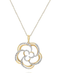 .24CT DIAMOND 14KT YELLOW GOLD 3D THREE LEAF CLOVER OPEN FILIGREE FLOWER PENDANT