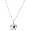 ESTATE .60CT DIAMOND & AAA SAPPHIRE 14KT WHITE GOLD 3D OPEN FLOWER FUN PENDANT