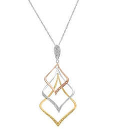 ESTATE .19CT ROUND DIAMOND 14KT TRI COLOR GOLD 3D TRIPLE TEAR DROP FUN PENDANT