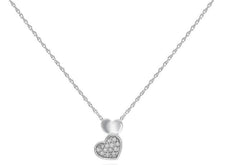 ESTATE .15CT ROUND CUT DIAMOND 14K WHITE GOLD DOUBLE HEART LOVE FLOATING PENDANT