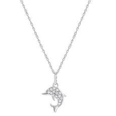ESTATE .11CT ROUND CUT DIAMOND 14KT WHITE GOLD 3D HAPPY DOLPHIN FUN PENDANT