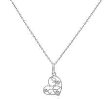 ESTATE .02CT ROUND DIAMOND 14KT WHITE GOLD 3D OPEN HEART FILIGREE LOVE PENDANT