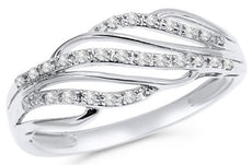 ESTATE .15CT DIAMOND 14KT WHITE GOLD 3D CLASSIC MULTI ROW LEAF FUN RING