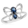 ESTATE .73CT DIAMOND & AAA SAPPHIRE 14KT WHITE GOLD 3D OVAL BUTTERFLY FUN RING