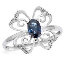 .65CT DIAMOND & AAA SAPPHIRE 14KT WHITE GOLD 3D OVAL BUTTERFLY FLOWER FUN RING