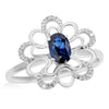 ESTATE .63CT DIAMOND & AAA SAPPHIRE 14KT WHITE GOLD 3D OVAL FLOWER FUN RING