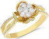 ESTATE WIDE .85CT DIAMOND 18KT YELLOW GOLD 3D FLOWER ROSE ENGAGEMENT RING