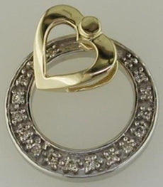 ESTATE .11CT DIAMOND 14KT 2 TONE GOLD 3D CIRCLE OF LIFE HEART FLOATING PENDANT