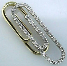 ESTATE .20CT DIAMOND 14KT 2 TONE GOLD 3D CLASSIC PAPER CLIP FUN FLOATING PENDANT