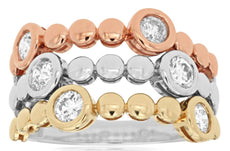 .75CT DIAMOND 14K TRI COLOR GOLD ROUND BEZEL ATTACHED STACKABLE ANNIVERSARY RING