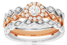 0.61CT DIAMOND 14K WHITE & ROSE GOLD INFINITY HALO ENGAGEMENT WEDDING INSERT RING