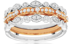 0.34CT DIAMOND 14KT WHITE & ROSE GOLD 3D 3 ROW FILIGREE INSERT ANNIVERSARY RING