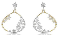 EXTRA LARGE 8.84CT DIAMOND 18KT 2 TONE GOLD CLUSTER TEAR DROP HANGING EARRINGS
