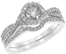 .40CT DIAMOND 14KT WHITE GOLD 3D ROUND SEMI MOUNT ENGAGEMENT WEDDING RING SET